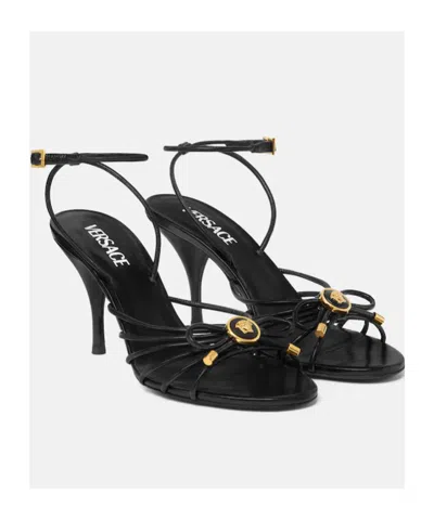 Versace Nappa Leather Sandals Strappy Design Ankle Strap In Animal Print
