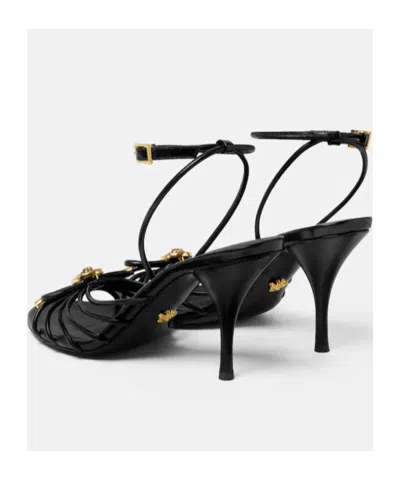 Versace Nappa Leather Sandals Strappy Design Ankle Strap In Animal Print