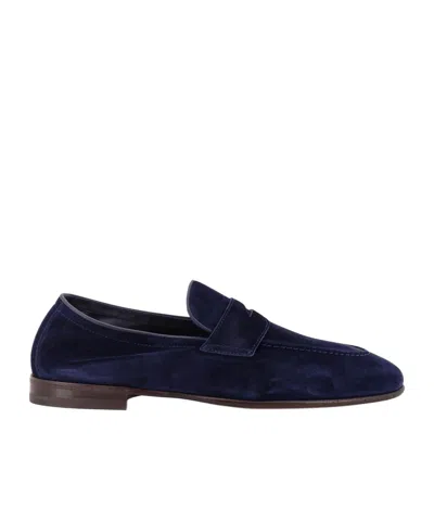 Brunello Cucinelli Suede Logo-embossed Loafers In Blue
