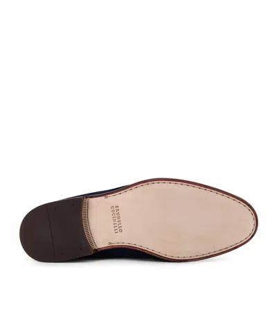 Brunello Cucinelli Suede Logo-embossed Loafers In Blue