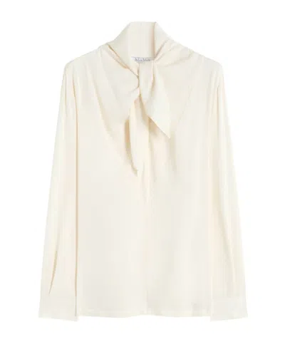 Max Mara Tie-detailed Silk Crepe De Chine Blouse In Multi