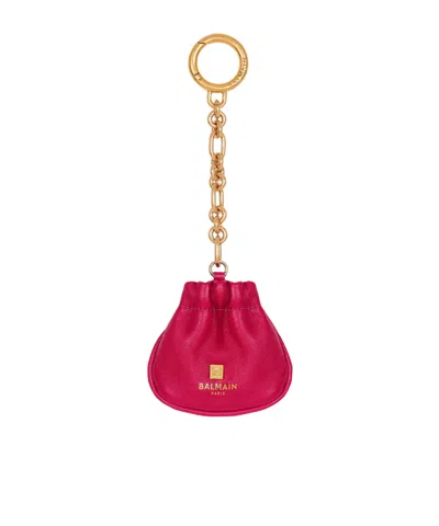 Balmain Pulse Leather Key Ring In Pink