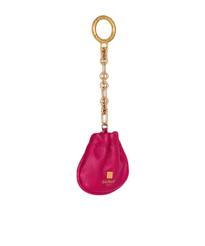 Balmain Pulse Leather Key Ring In Pink