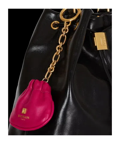 Balmain Pulse Leather Key Ring In Pink