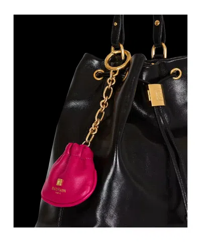 Balmain Pulse Leather Key Ring In Pink