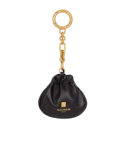 Balmain Pulse Leather Key Ring In Black