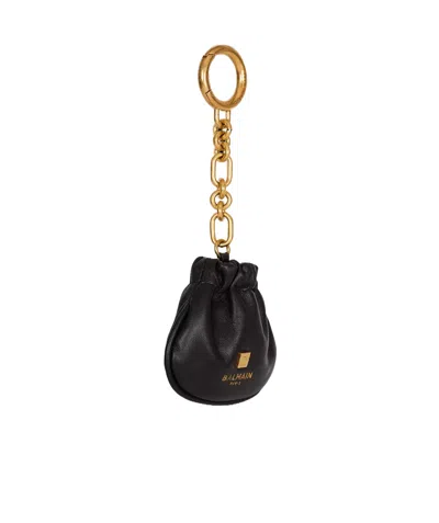 Balmain Pulse Leather Key Ring In Black