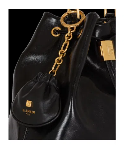 Balmain Pulse Leather Key Ring In Black