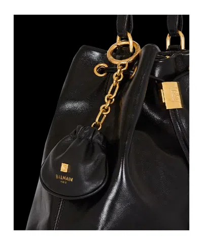 Balmain Pulse Leather Key Ring In Black