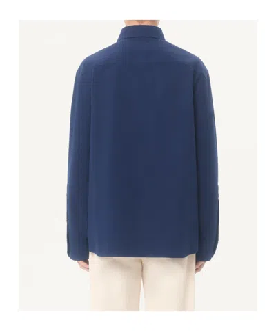 Valentino Cotton Gabardine Shirt Jacket With Vgold In Blue