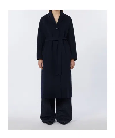 Max Mara Flared Wool Coat In Blue