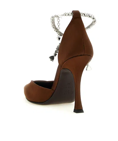 Jimmy Choo Stevie Pumps Ankle Strap Embellished Satin Pointed In Brown