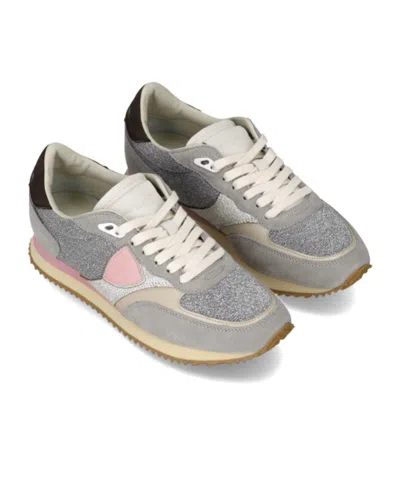 Philippe Model Blville Glitter Panelled Trainers In Gray