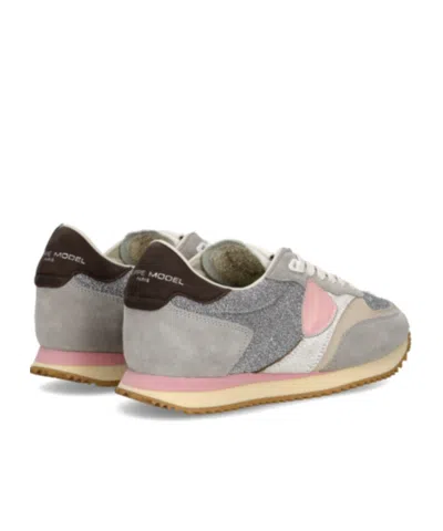 Philippe Model Blville Glitter Panelled Trainers In Gray