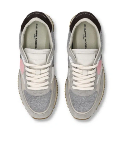 Philippe Model Blville Glitter Panelled Trainers In Gray
