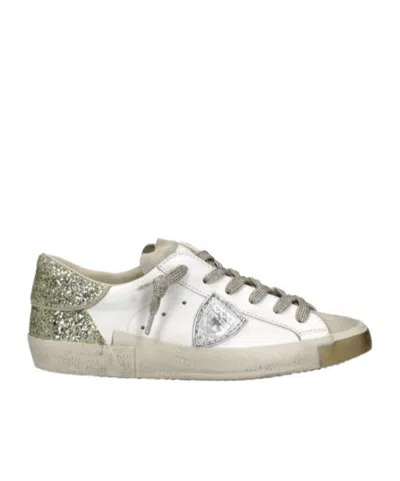 Philippe Model Sneakers Prsx Women With Glitter Heel Tab In White