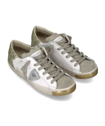 Philippe Model Sneakers Prsx Women With Glitter Heel Tab In White