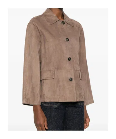 Max Mara Long-sleeved Leather Jacket In Neutral