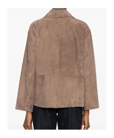 Max Mara Long-sleeved Leather Jacket In Neutral