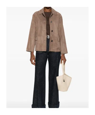 Max Mara Long-sleeved Leather Jacket In Neutral