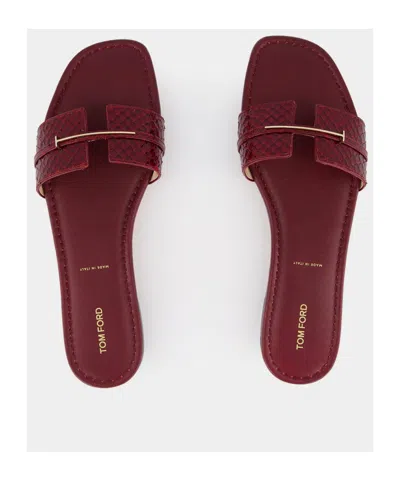 Tom Ford Textured-strap Buckle Flat In Red