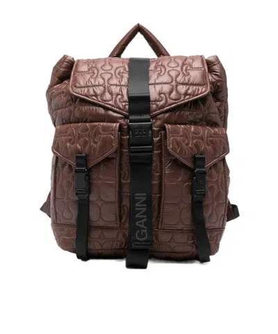 Ganni Quilted-design Backpack In Brown