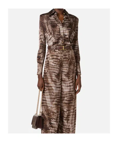 Elisabetta Franchi Shirt In Satin Fabric With Alligator Print In Brown