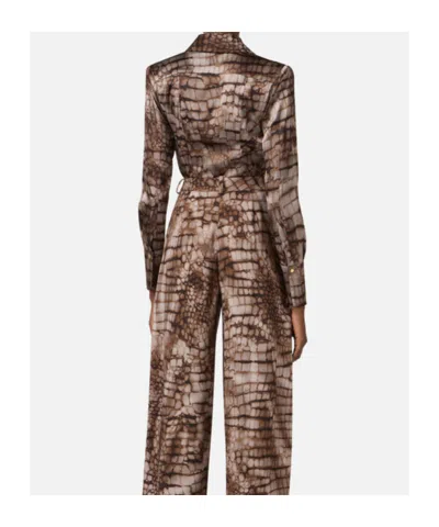 Elisabetta Franchi Shirt In Satin Fabric With Alligator Print In Brown