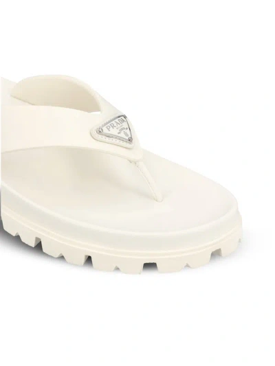 Prada Rubber Thong Sandals Flat Open Toe In White
