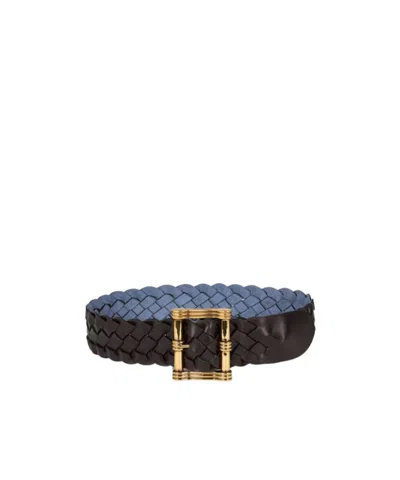 Etro Reversible Woven Suede And Leather Belt In Blue