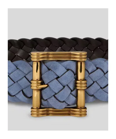 Etro Reversible Woven Suede And Leather Belt In Blue