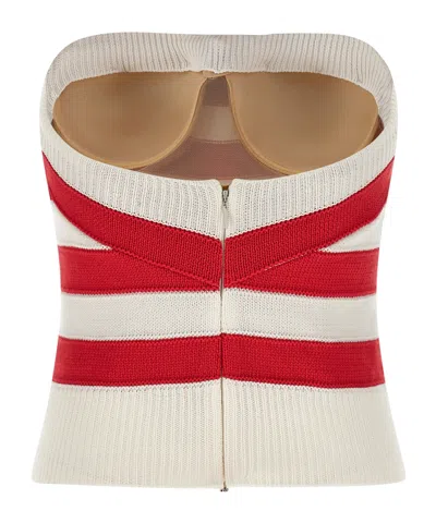 Ermanno Scervino Crochet Ribbed Strapless Top Striped Pattern In Red