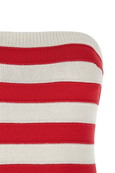 Ermanno Scervino Crochet Ribbed Strapless Top Striped Pattern In Red