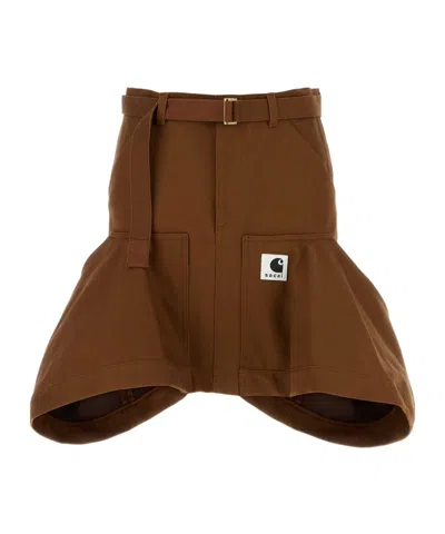 Sacai X Carhartt Wip Duck Belted Pocket Skirt In Brown