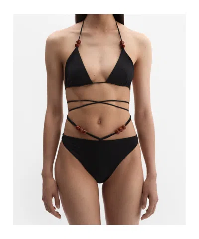 Magda Butrym Strappy Triangle Bikini Top In Black With Beads In Black