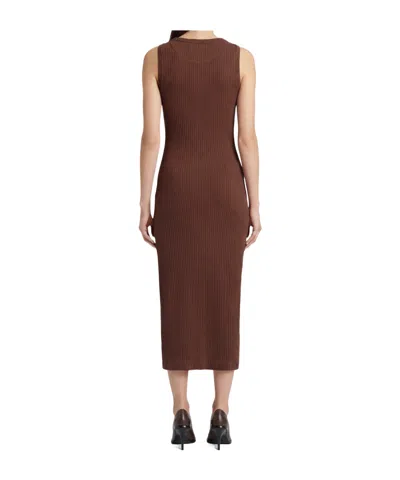 Marni Ribbed Logo-patch Midi Dress In Brown