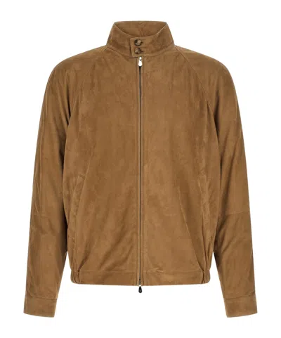 Brunello Cucinelli Suede Jacket Puffer Jackets Beige In Brown