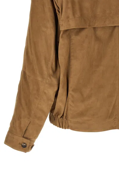 Brunello Cucinelli Suede Jacket Puffer Jackets Beige In Brown