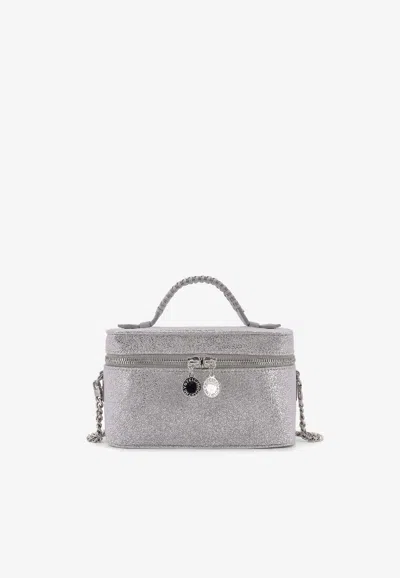 Stella Mccartney Vanity Laminated Shaggy Deer Fabric Crossbody Bag In Silver
