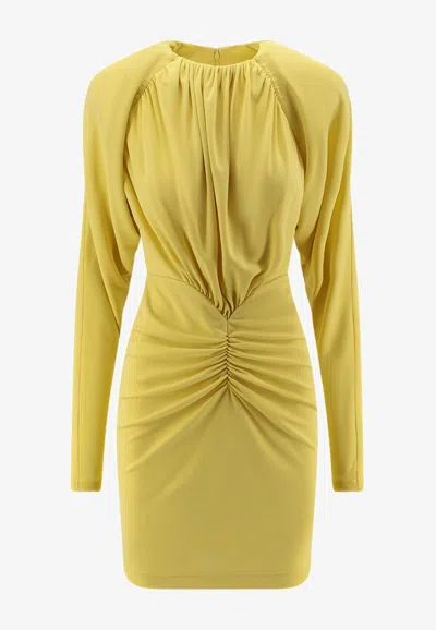 Stella Mccartney Pleated Jersey Long-sleeved Midi Dress In Yellow
