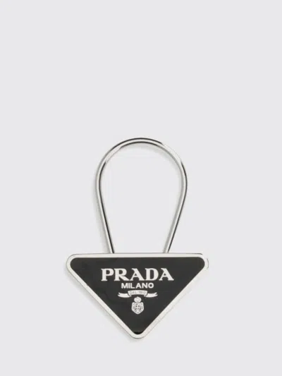 Prada Triangle-logo Keychain In Metallic