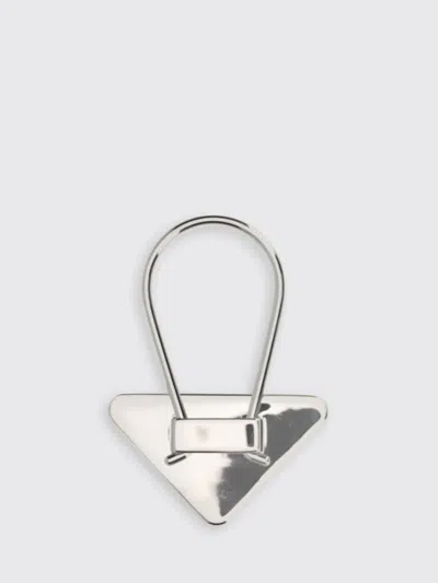 Prada Triangle-logo Keychain In Metallic