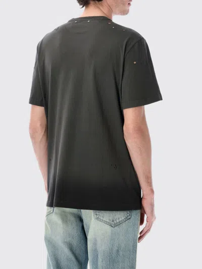 Golden Goose Vintage-effect Anthracite T-shirt With Perforated Heart Men In Green