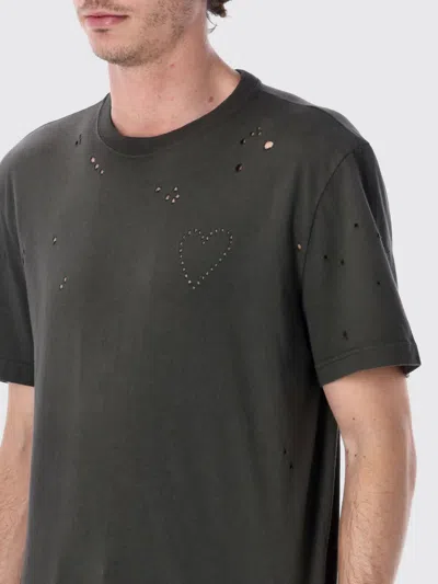 Golden Goose Vintage-effect Anthracite T-shirt With Perforated Heart Men In Green