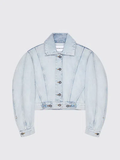 Givenchy Cropped Cocoon Jacket Front Back Yoke Pockets In Blue