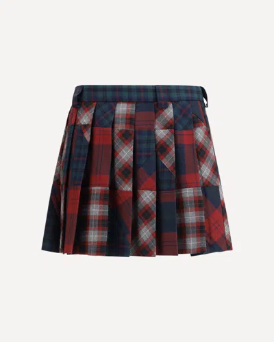 Miu Miu Patchwork Plaid Virgin Wool Miniskirt In Blue