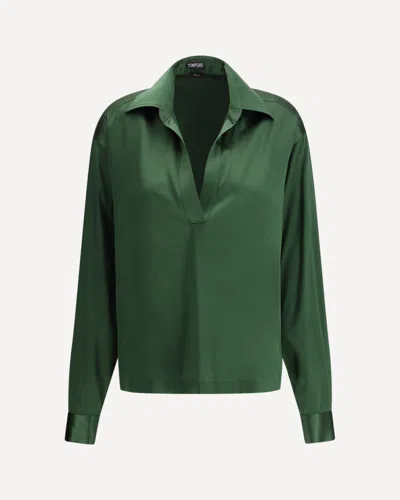 Tom Ford Stretch Silk Shirt In Green