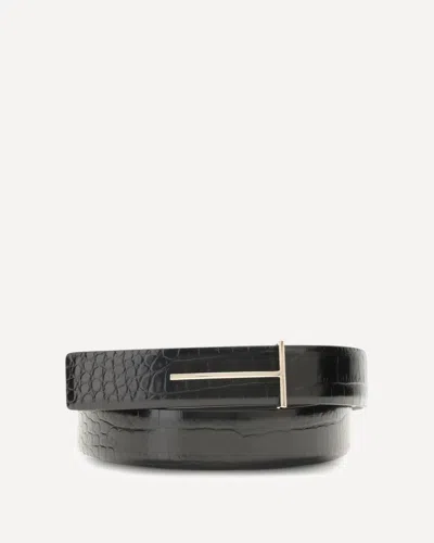 Tom Ford Crocodile-effect Belt In Black