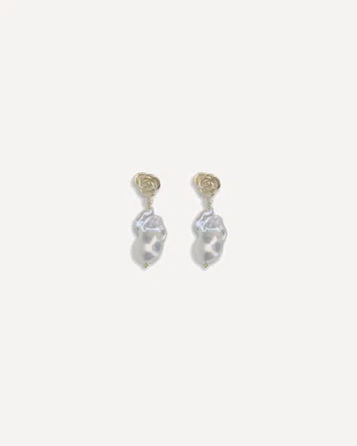 Magda Butrym Women Baroque Pearl Drop Earrings With A Rose Stud In Gold