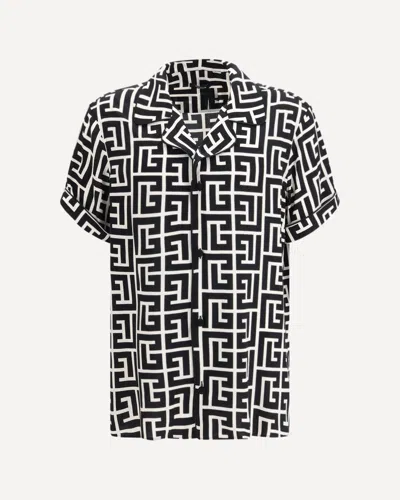 Balmain Monogram Printed Short-sleeved Shirt In Black